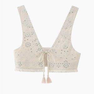 Embroidered Mirror Crop Top - L